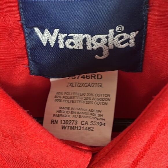 🔥🔥 Vintage WRANGLER Pearl Snap Western Cowboy LS Shirt Red Pinstriped 2XLT - E - Picture 8 of 8